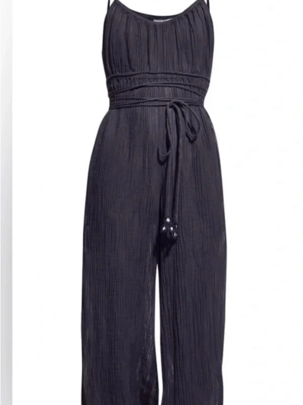 Tory Burch Ramie Cotton Gauze Jumpsuit Navy Tie Waist Balloon Leg Harem Boho S